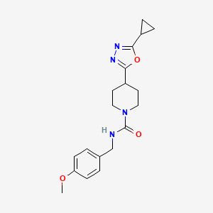 molecular formula C19H24N4O3 B2757943 4-(5-cyclopropyl-1,3,4-oxadiazol-2-yl)-N-(4-methoxybenzyl)piperidine-1-carboxamide CAS No. 1170635-46-7