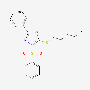 molecular formula C20H21NO3S2 B2757947 5-(Pentylthio)-2-phenyl-4-(phenylsulfonyl)oxazole CAS No. 896675-94-8