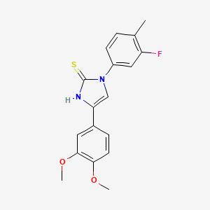 molecular formula C18H17FN2O2S B2757955 4-(3,4-dimethoxyphenyl)-1-(3-fluoro-4-methylphenyl)-1,3-dihydro-2H-imidazole-2-thione CAS No. 892294-03-0