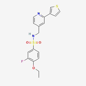 molecular formula C18H17FN2O3S2 B2757960 4-ethoxy-3-fluoro-N-((2-(thiophen-3-yl)pyridin-4-yl)methyl)benzenesulfonamide CAS No. 2034449-48-2