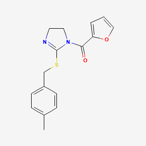 molecular formula C16H16N2O2S B2757967 Furan-2-yl-[2-[(4-methylphenyl)methylsulfanyl]-4,5-dihydroimidazol-1-yl]methanone CAS No. 851805-49-7