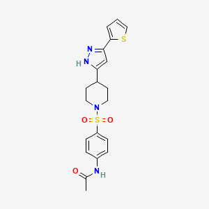 molecular formula C20H22N4O3S2 B2757976 N-[4-({4-[3-(2-thienyl)-1H-pyrazol-5-yl]piperidino}sulfonyl)phenyl]acetamide CAS No. 321998-50-9