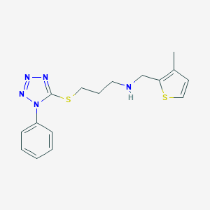 molecular formula C16H19N5S2 B275798 N-[(3-methylthiophen-2-yl)methyl]-3-[(1-phenyl-1H-tetrazol-5-yl)sulfanyl]propan-1-amine 