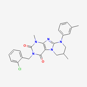 molecular formula C24H24ClN5O2 B2757986 3-[(2-chlorophenyl)methyl]-1,7-dimethyl-9-(3-methylphenyl)-7,8-dihydro-6H-purino[7,8-a]pyrimidine-2,4-dione CAS No. 847039-95-6