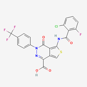 molecular formula C21H10ClF4N3O4S B2757994 5-(2-Chloro-6-fluorobenzamido)-4-oxo-3-(4-(trifluoromethyl)phenyl)-3,4-dihydrothieno[3,4-d]pyridazine-1-carboxylic acid CAS No. 941942-87-6