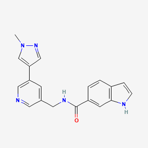 molecular formula C19H17N5O B2758002 N-((5-(1-methyl-1H-pyrazol-4-yl)pyridin-3-yl)methyl)-1H-indole-6-carboxamide CAS No. 2034461-37-3