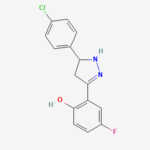 molecular formula C15H12ClFN2O B2758024 2-[5-(4-chlorophenyl)-4,5-dihydro-1H-pyrazol-3-yl]-4-fluorophenol CAS No. 374086-47-2
