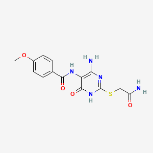 molecular formula C14H15N5O4S B2758062 N-(4-amino-2-((2-amino-2-oxoethyl)thio)-6-oxo-1,6-dihydropyrimidin-5-yl)-4-methoxybenzamide CAS No. 888416-95-3