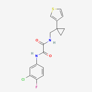 molecular formula C16H14ClFN2O2S B2758076 N'-(3-Chloro-4-fluorophenyl)-N-[(1-thiophen-3-ylcyclopropyl)methyl]oxamide CAS No. 2415585-13-4