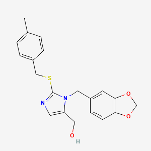 molecular formula C20H20N2O3S B2758087 (1-(苯并[d][1,3]二噁杂环-5-基甲基)-2-((4-甲基苯基)硫基)-1H-咪唑-5-基)甲醇 CAS No. 853196-67-5