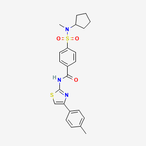 molecular formula C23H25N3O3S2 B2758098 4-(N-环戊基-N-甲基磺酰基)-N-(4-(对甲苯基)噻唑-2-基)苯甲酰胺 CAS No. 922893-33-2