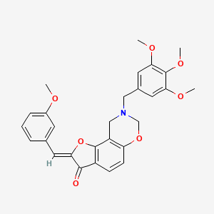 molecular formula C28H27NO7 B2758101 (Z)-2-(3-甲氧基苯甲亚甲基)-8-(3,4,5-三甲氧基苯甲亚甲基)-8,9-二氢-2H-苯并呋[7,6-e][1,3]噁嗪-3(7H)-酮 CAS No. 951934-17-1