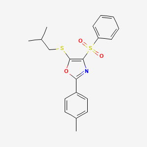 molecular formula C20H21NO3S2 B2758108 5-(异丁基硫基)-4-(苯基磺酰基)-2-(对甲苯基)噁唑 CAS No. 896675-98-2