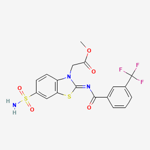 molecular formula C18H14F3N3O5S2 B2758116 (Z)-methyl 2-(6-sulfamoyl-2-((3-(trifluoromethyl)benzoyl)imino)benzo[d]thiazol-3(2H)-yl)acetate CAS No. 865198-84-1
