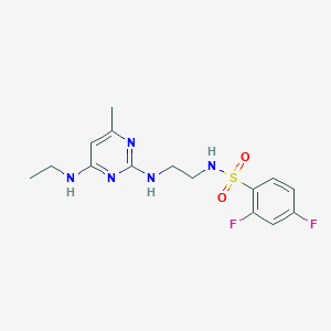 molecular formula C15H19F2N5O2S B2758120 N-(2-((4-(乙基氨基)-6-甲基嘧啶-2-基)氨基)乙基)-2,4-二氟苯磺酰胺 CAS No. 1334376-43-0