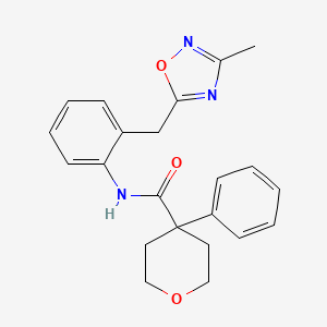 molecular formula C22H23N3O3 B2758133 N-(2-((3-methyl-1,2,4-oxadiazol-5-yl)methyl)phenyl)-4-phenyltetrahydro-2H-pyran-4-carboxamide CAS No. 1448126-30-4