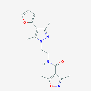 molecular formula C17H20N4O3 B2758145 N-(2-(4-(furan-2-yl)-3,5-dimethyl-1H-pyrazol-1-yl)ethyl)-3,5-dimethylisoxazole-4-carboxamide CAS No. 2034294-29-4