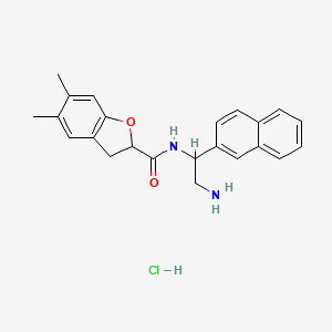 molecular formula C23H25ClN2O2 B2758146 N-(2-氨基-1-萘基乙基)-5,6-二甲基-2,3-二氢-1-苯并呋喃-2-甲酰胺;盐酸盐 CAS No. 1836818-65-5