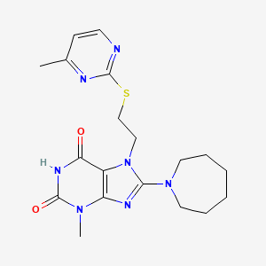 molecular formula C19H25N7O2S B2758154 8-(氮杂庚烷-1-基)-3-甲基-7-(2-((4-甲基嘧啶-2-基)硫)乙基)-1H-嘌呤-2,6(3H,7H)-二酮 CAS No. 850914-27-1
