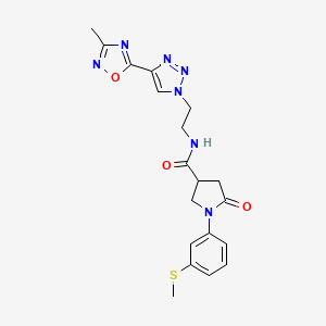 molecular formula C19H21N7O3S B2758158 N-(2-(4-(3-methyl-1,2,4-oxadiazol-5-yl)-1H-1,2,3-triazol-1-yl)ethyl)-1-(3-(methylthio)phenyl)-5-oxopyrrolidine-3-carboxamide CAS No. 2034599-18-1