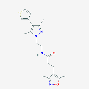 molecular formula C19H24N4O2S B2758161 N-(2-(3,5-dimethyl-4-(thiophen-3-yl)-1H-pyrazol-1-yl)ethyl)-3-(3,5-dimethylisoxazol-4-yl)propanamide CAS No. 2034555-76-3