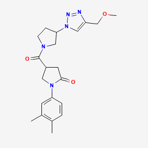 molecular formula C21H27N5O3 B2758170 1-(3,4-dimethylphenyl)-4-{3-[4-(methoxymethyl)-1H-1,2,3-triazol-1-yl]pyrrolidine-1-carbonyl}pyrrolidin-2-one CAS No. 2097923-72-1