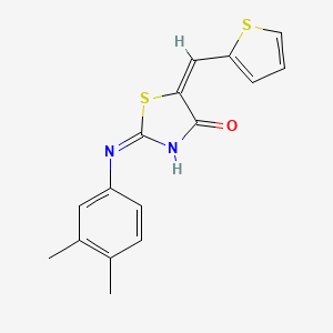 molecular formula C16H14N2OS2 B2758177 (5E)-2-(3,4-dimethylanilino)-5-(thiophen-2-ylmethylidene)-1,3-thiazol-4-one CAS No. 1164527-03-0