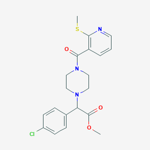 molecular formula C20H22ClN3O3S B2758199 Methyl 2-(4-chlorophenyl)-2-{4-[2-(methylsulfanyl)pyridine-3-carbonyl]piperazin-1-yl}acetate CAS No. 1100137-90-3