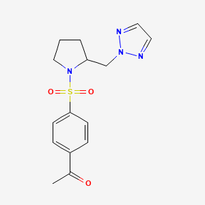 molecular formula C15H18N4O3S B2758202 1-[4-({2-[(2H-1,2,3-噻二唑-2-基)甲基]吡咯啉-1-基}磺酰)苯基]乙酮 CAS No. 2097899-25-5