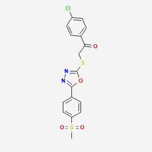 molecular formula C17H13ClN2O4S2 B2758211 1-(4-Chlorophenyl)-2-((5-(4-(methylsulfonyl)phenyl)-1,3,4-oxadiazol-2-yl)thio)ethanone CAS No. 923185-48-2