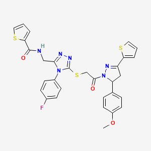 N-[[4-(4-fluorophenyl)-5-[2-[3-(4-methoxyphenyl)-5-thiophen-2-yl-3,4-dihydropyrazol-2-yl]-2-oxoethyl]sulfanyl-1,2,4-triazol-3-yl]methyl]thiophene-2-carboxamide