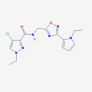 4-chloro-1-ethyl-N-((3-(1-ethyl-1H-pyrrol-2-yl)-1,2,4-oxadiazol-5-yl)methyl)-1H-pyrazole-3-carboxamide