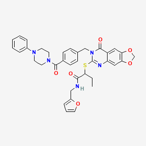 molecular formula C36H35N5O6S B2758254 N-(2-furylmethyl)-2-[(8-oxo-7-{4-[(4-phenylpiperazin-1-yl)carbonyl]benzyl}-7,8-dihydro[1,3]dioxolo[4,5-g]quinazolin-6-yl)thio]butanamide CAS No. 689759-36-2