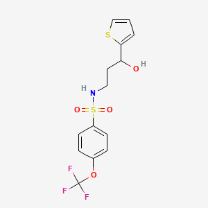 molecular formula C14H14F3NO4S2 B2758255 N-(3-hydroxy-3-(thiophen-2-yl)propyl)-4-(trifluoromethoxy)benzenesulfonamide CAS No. 1421467-45-9