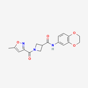 molecular formula C17H17N3O5 B2758272 N-(2,3-dihydrobenzo[b][1,4]dioxin-6-yl)-1-(5-methylisoxazole-3-carbonyl)azetidine-3-carboxamide CAS No. 1396811-81-6