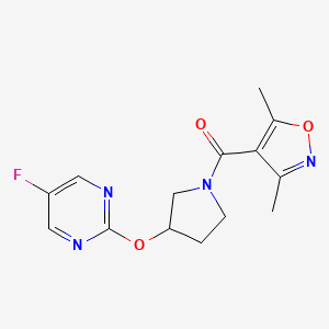 molecular formula C14H15FN4O3 B2758286 (3,5-Dimethylisoxazol-4-yl)(3-((5-fluoropyrimidin-2-yl)oxy)pyrrolidin-1-yl)methanone CAS No. 2034326-98-0