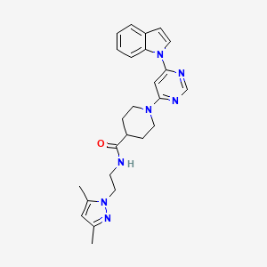 molecular formula C25H29N7O B2758288 1-(6-(1H-indol-1-yl)pyrimidin-4-yl)-N-(2-(3,5-dimethyl-1H-pyrazol-1-yl)ethyl)piperidine-4-carboxamide CAS No. 1797186-22-1