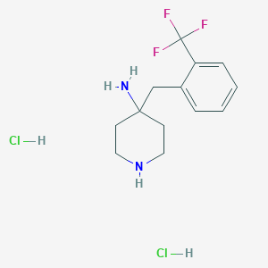 molecular formula C13H19Cl2F3N2 B2758295 4-[2-(三氟甲基)苯基]哌啶-4-胺盐酸盐 CAS No. 1707580-71-9