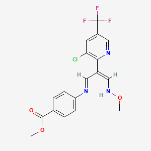 molecular formula C18H15ClF3N3O3 B2758299 methyl 4-{[(1Z,3E)-2-[3-chloro-5-(trifluoromethyl)pyridin-2-yl]-3-(methoxyimino)prop-1-en-1-yl]amino}benzoate CAS No. 320420-70-0