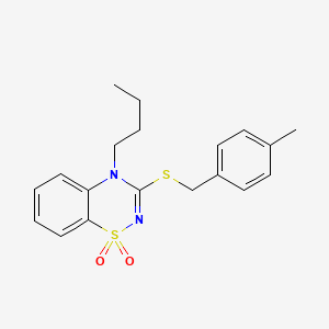 molecular formula C19H22N2O2S2 B2758300 4-butyl-3-((4-methylbenzyl)thio)-4H-benzo[e][1,2,4]thiadiazine 1,1-dioxide CAS No. 893790-43-7