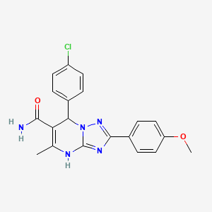 molecular formula C20H18ClN5O2 B2758305 7-(4-Chlorophenyl)-2-(4-methoxyphenyl)-5-methyl-4,7-dihydro-[1,2,4]triazolo[1,5-a]pyrimidine-6-carboxamide CAS No. 538318-15-9