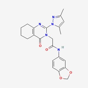 molecular formula C22H23N5O4 B2758312 N-(benzo[d][1,3]dioxol-5-yl)-2-(2-(3,5-dimethyl-1H-pyrazol-1-yl)-4-oxo-5,6,7,8-tetrahydroquinazolin-3(4H)-yl)acetamide CAS No. 1006784-86-6