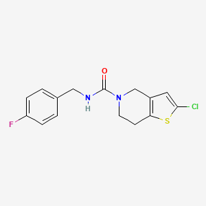 molecular formula C15H14ClFN2OS B2758320 2-chloro-N-(4-fluorobenzyl)-6,7-dihydrothieno[3,2-c]pyridine-5(4H)-carboxamide CAS No. 2034201-68-6