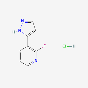 molecular formula C8H7ClFN3 B2758323 2-氟-3-(1H-吡唑-5-基)吡啶;盐酸盐 CAS No. 2377032-23-8