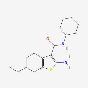 molecular formula C17H26N2OS B2758328 2-amino-N-cyclohexyl-6-ethyl-4,5,6,7-tetrahydro-1-benzothiophene-3-carboxamide CAS No. 438234-89-0