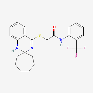 molecular formula C23H24F3N3OS B2758336 2-{1'H-spiro[cycloheptane-1,2'-quinazoline]sulfanyl}-N-[2-(trifluoromethyl)phenyl]acetamide CAS No. 893788-29-9