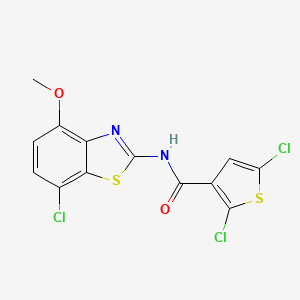 molecular formula C13H7Cl3N2O2S2 B2758344 2,5-dichloro-N-(7-chloro-4-methoxybenzo[d]thiazol-2-yl)thiophene-3-carboxamide CAS No. 899736-03-9