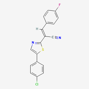 molecular formula C18H10ClFN2S B2758347 (2E)-2-[5-(4-chlorophenyl)-1,3-thiazol-2-yl]-3-(4-fluorophenyl)acrylonitrile CAS No. 1993535-29-7