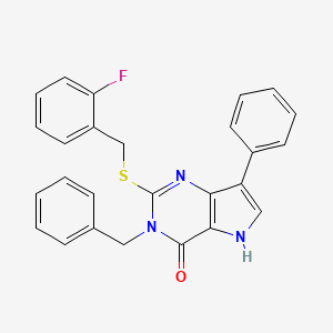 molecular formula C26H20FN3OS B2758353 3-苄基-2-((2-氟苄基)硫)-7-苯基-3H-吡咯并[3,2-d]嘧啶-4(5H)-酮 CAS No. 2034555-48-9