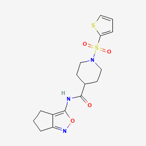 molecular formula C16H19N3O4S2 B2758356 N-(5,6-dihydro-4H-cyclopenta[c]isoxazol-3-yl)-1-(thiophen-2-ylsulfonyl)piperidine-4-carboxamide CAS No. 941966-92-3